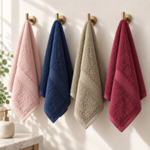 Super Soft Pure Cotton Hand Towels (Set of 4) | Blush Pink, Navy Blue, Taupe Beige & Deep Rose