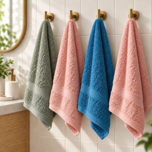 Super Soft Pure Cotton Hand Towels (Set of 4) | Blush Pink, Sage Green & Teal Blue