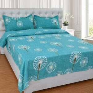 RANGRITI King Size Bedsheet Set (1+2) | Turquoise Blue, White & Subtle Brown